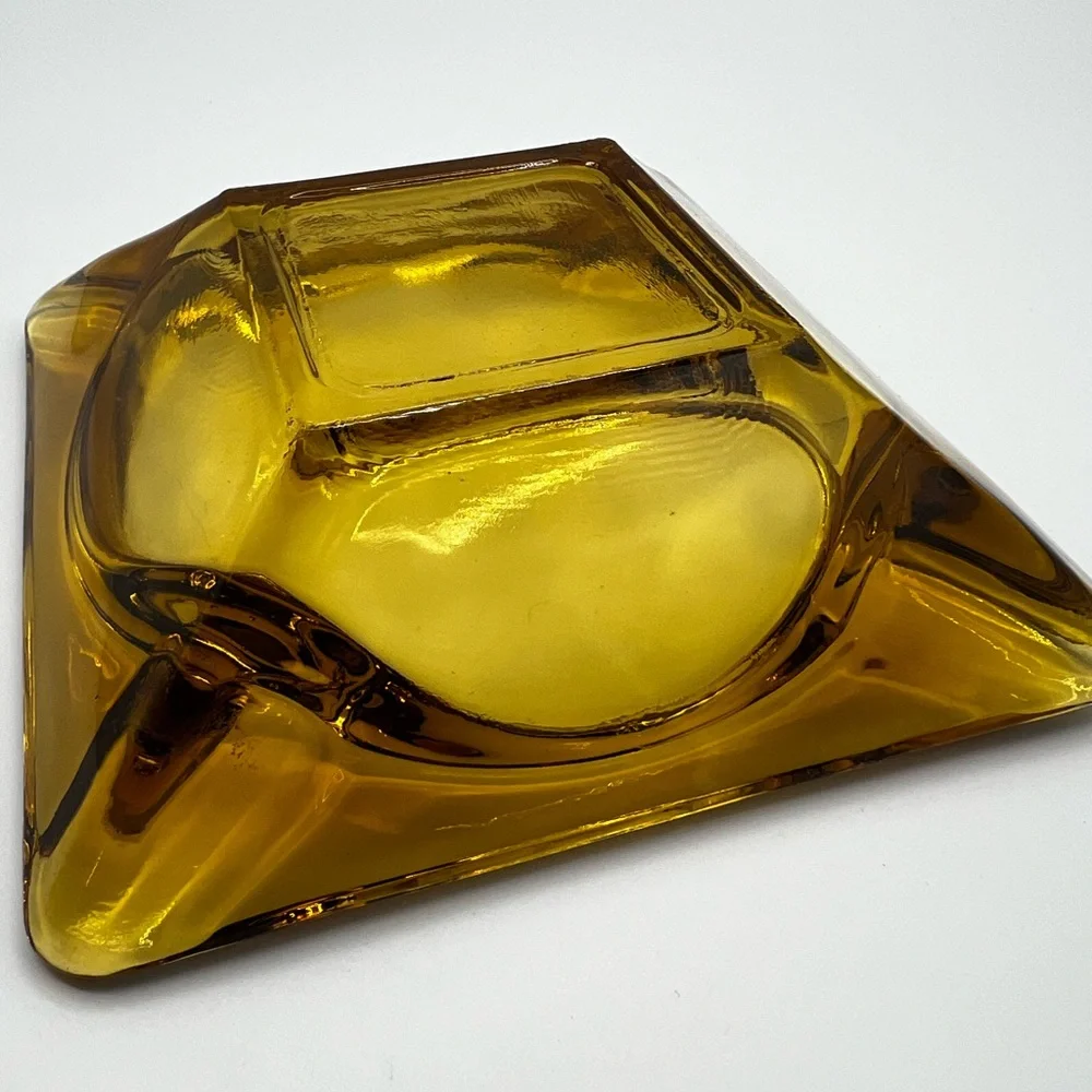 Vintage Moroccan Hazel Atlas Honey Amber Glass Ashtray Excellent Used Condition